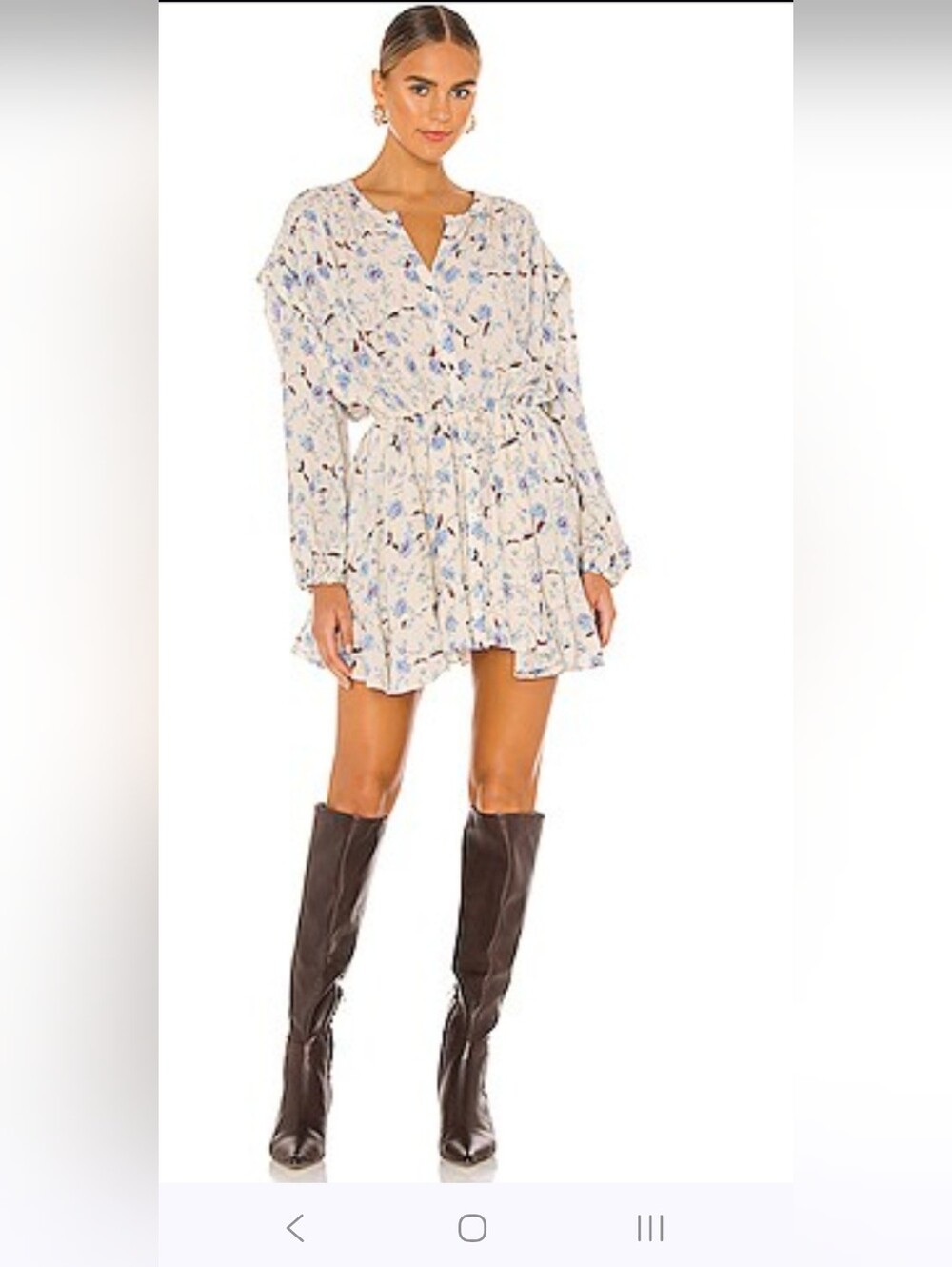 Free People Flower Fields Mini Dress in Cream & Blue | Size Medium